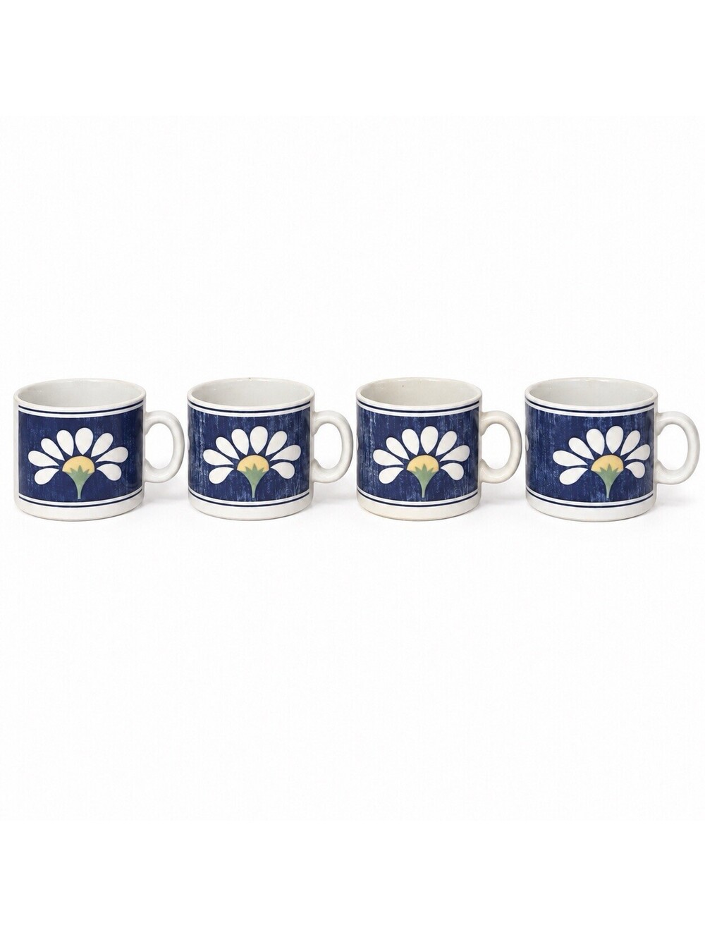Set of 4 SPRING DAISY Oneida Kitchen  Coffee Tea Cup Mug Blue